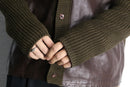 brown leather × brown knit switch cardigan
