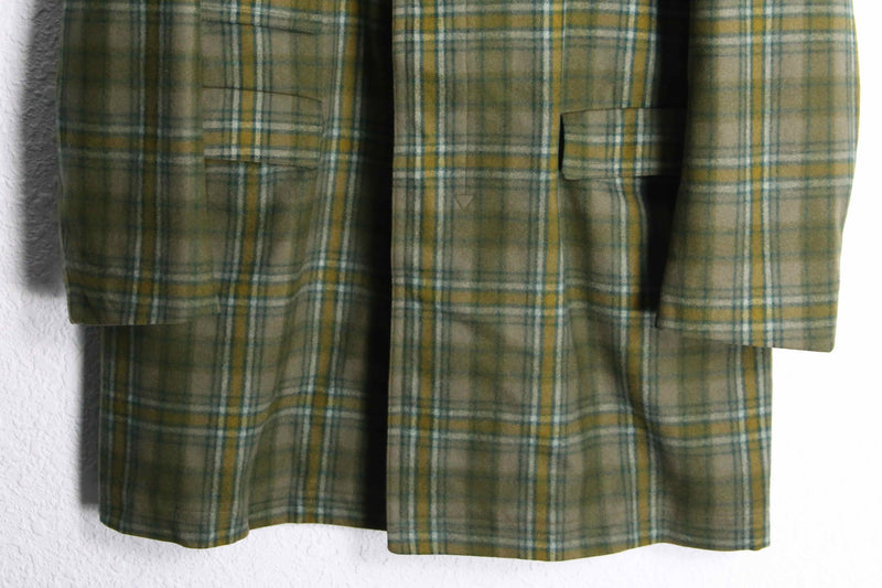 multi line tartan check hidden placke middle chesterfield coat