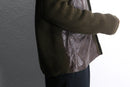 brown leather × brown knit switch cardigan