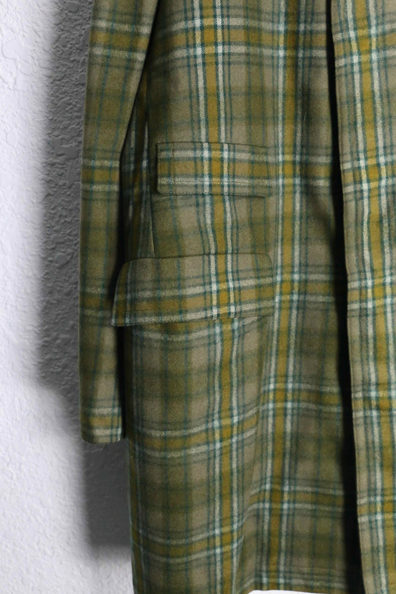 multi line tartan check hidden placke middle chesterfield coat