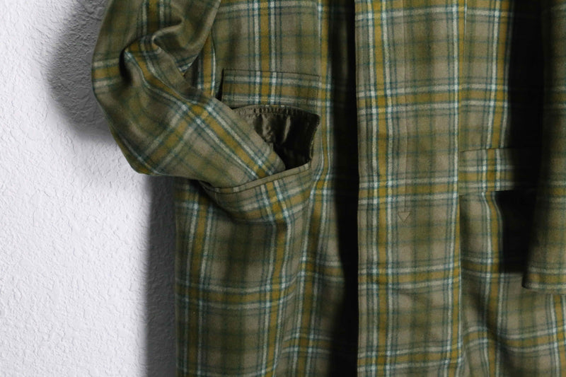 multi line tartan check hidden placke middle chesterfield coat