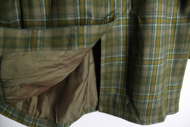 multi line tartan check hidden placke middle chesterfield coat