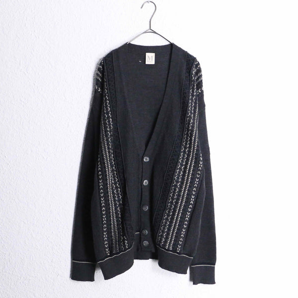 gray color multi design stripe knit cardigan