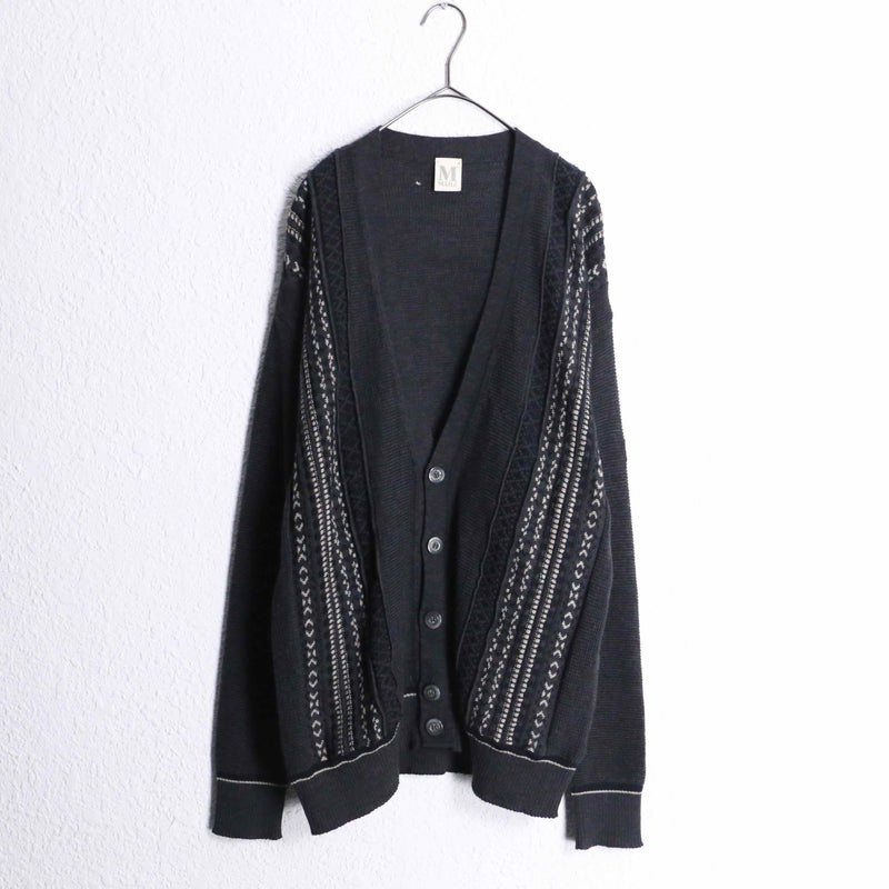 gray color multi design stripe knit cardigan
