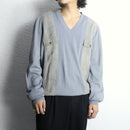 leather side panel split-neck knit
