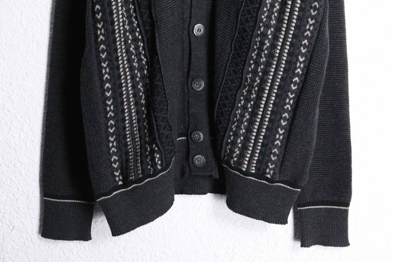 gray color multi design stripe knit cardigan