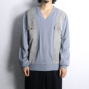 leather side panel split-neck knit