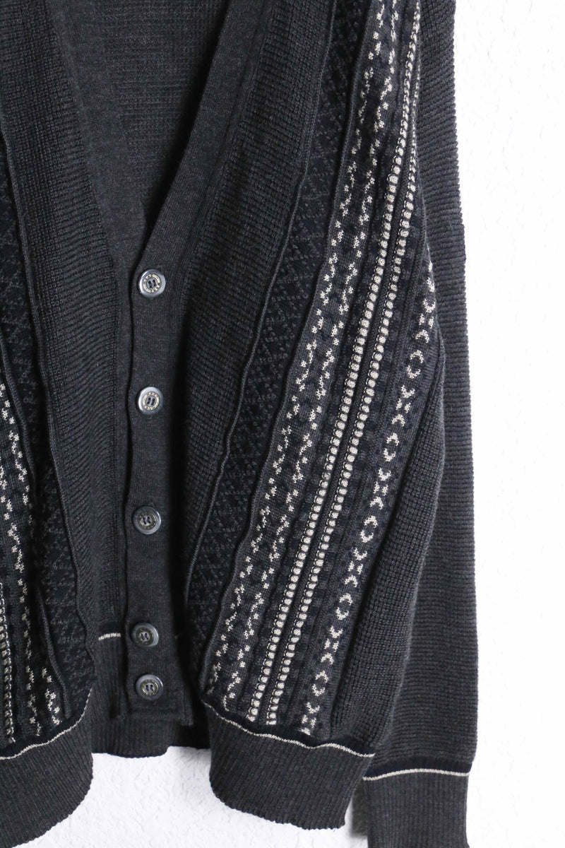 gray color multi design stripe knit cardigan