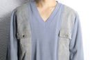 leather side panel split-neck knit