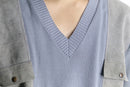 leather side panel split-neck knit