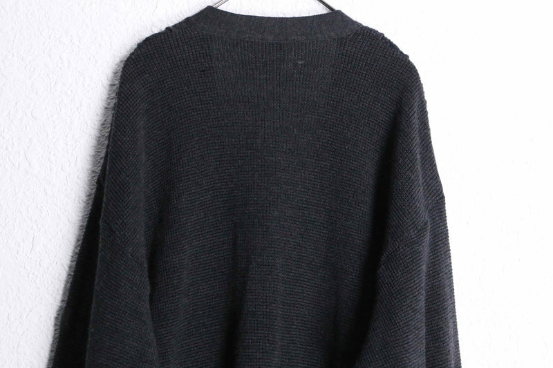 gray color multi design stripe knit cardigan