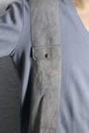 leather side panel split-neck knit