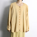 "FLAX" beige one color linen collarless shirt