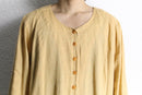 "FLAX" beige one color linen collarless shirt