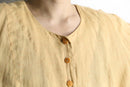 "FLAX" beige one color linen collarless shirt