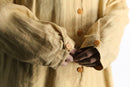 "FLAX" beige one color linen collarless shirt