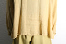 "FLAX" beige one color linen collarless shirt