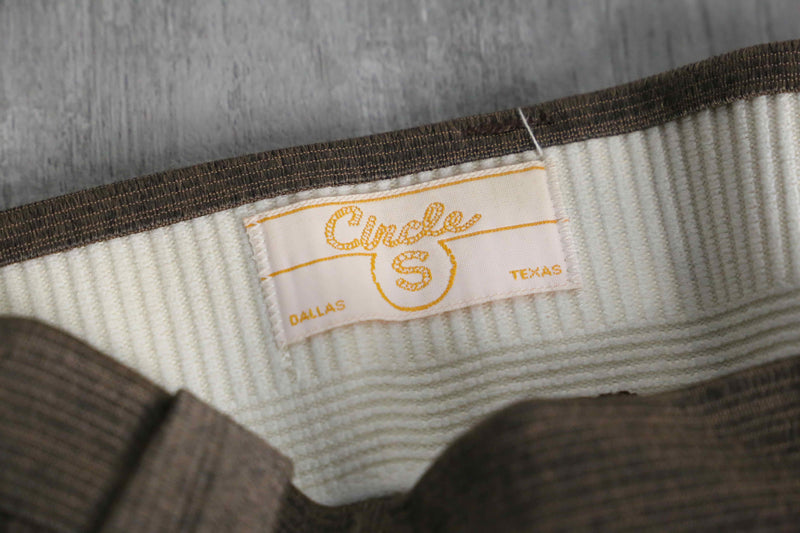 70’s “Circle S” shiny brown poly wide tapered dress pants