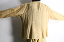 "FLAX" beige one color linen collarless shirt
