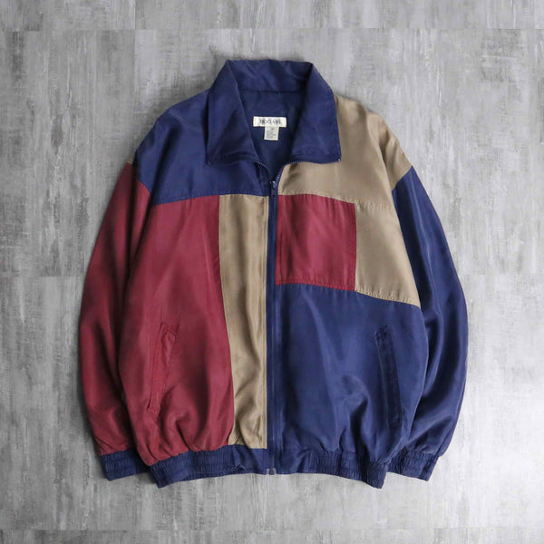 patchwork design zip up silk jacket