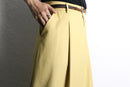 cream yellow 1 tuck wide flare pants