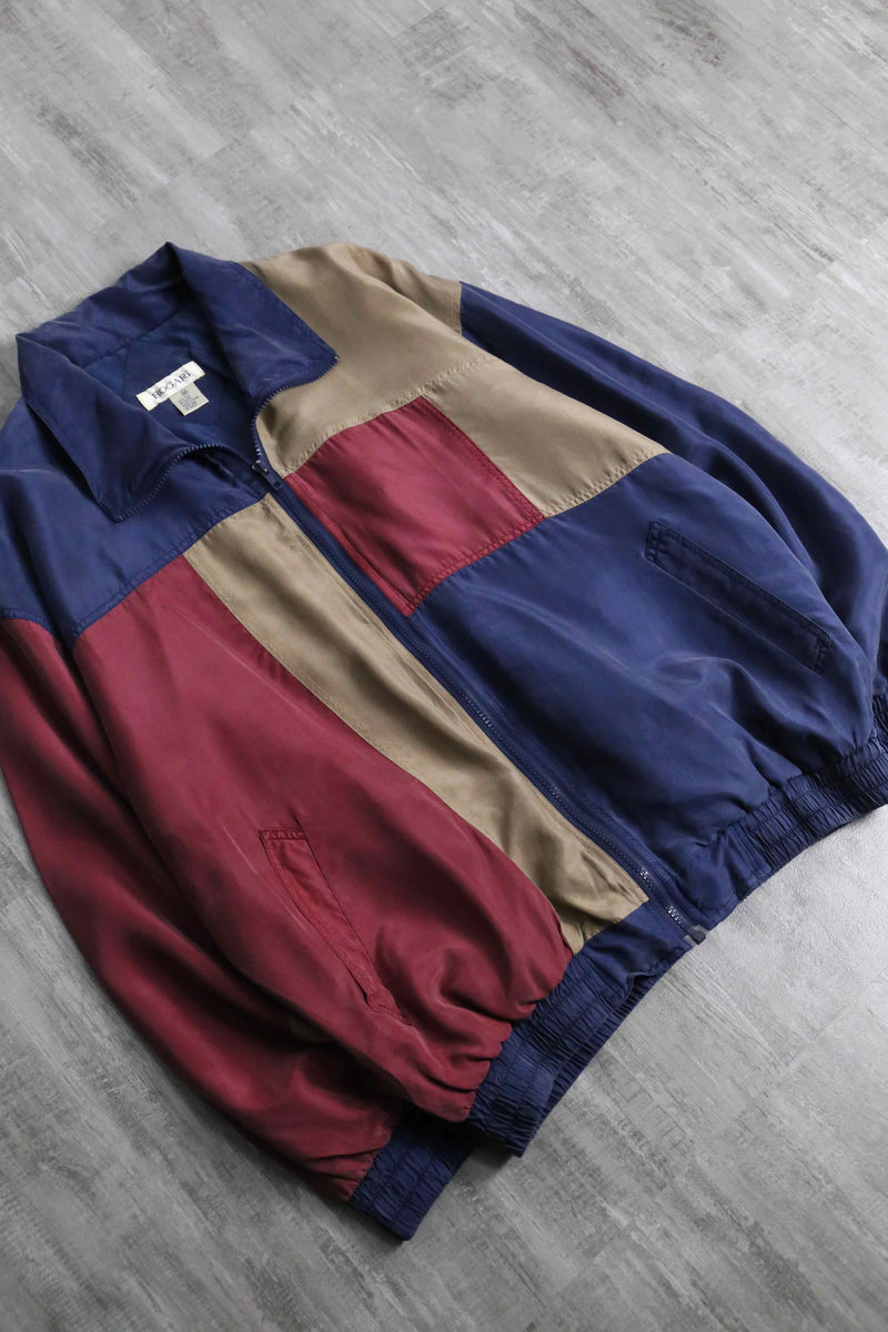 patchwork design zip up silk jacket