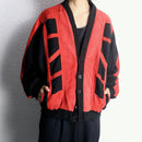 red suede panel knit cardigan