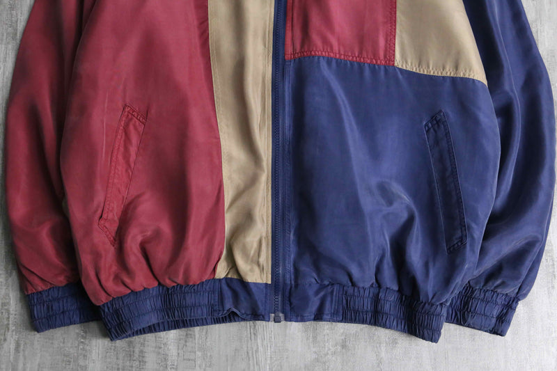 patchwork design zip up silk jacket