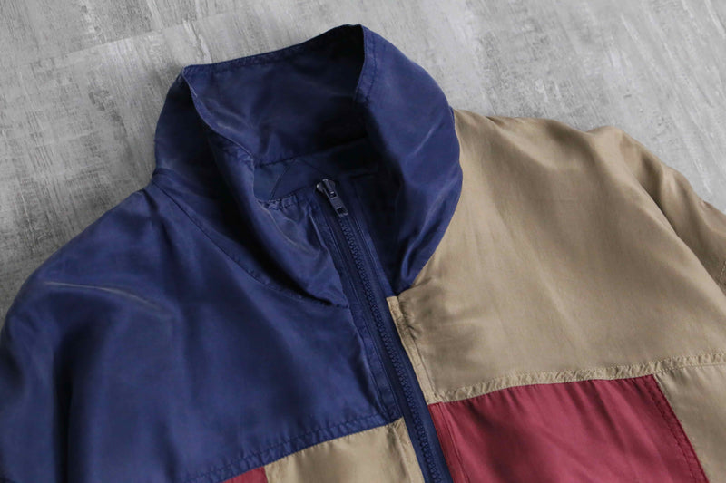 patchwork design zip up silk jacket