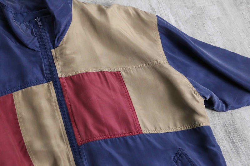 patchwork design zip up silk jacket