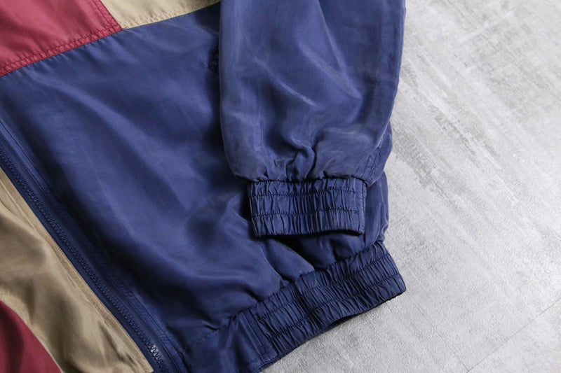patchwork design zip up silk jacket