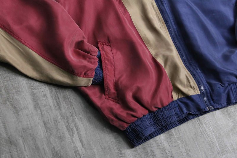 patchwork design zip up silk jacket
