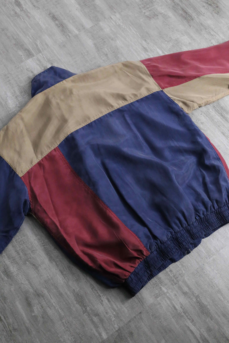 patchwork design zip up silk jacket