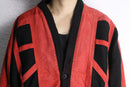 red suede panel knit cardigan