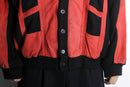 red suede panel knit cardigan