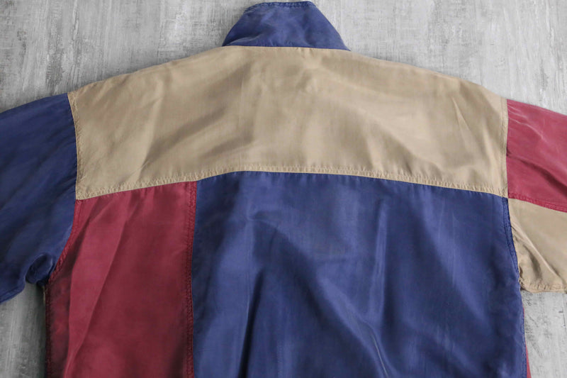 patchwork design zip up silk jacket