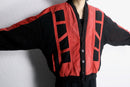 red suede panel knit cardigan