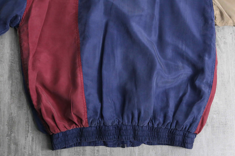patchwork design zip up silk jacket