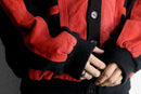 red suede panel knit cardigan
