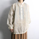 botanical embroidery ethnic sheer shirt