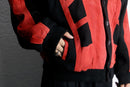 red suede panel knit cardigan
