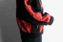 red suede panel knit cardigan