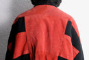 red suede panel knit cardigan