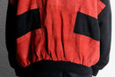 red suede panel knit cardigan