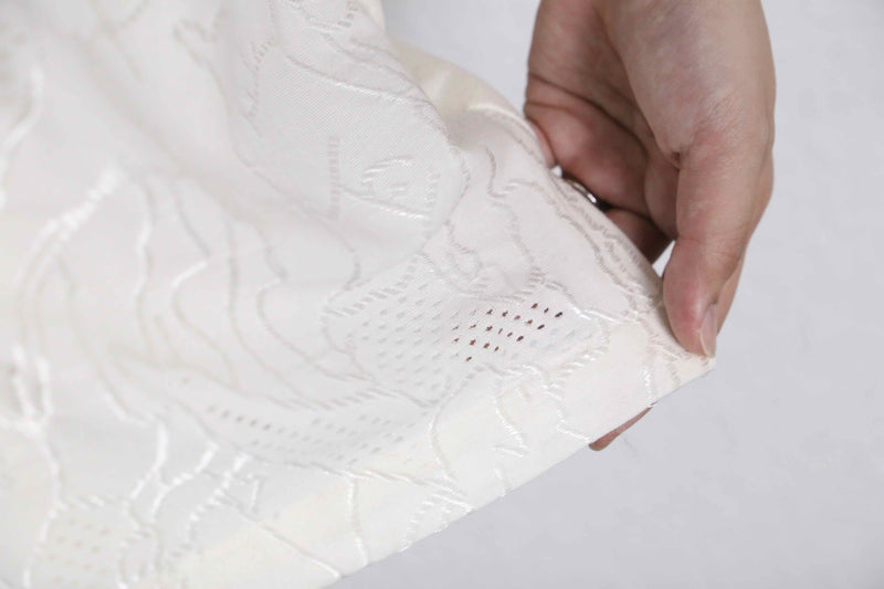 white geometry embroidery pattern linen S/S shirt