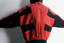 red suede panel knit cardigan