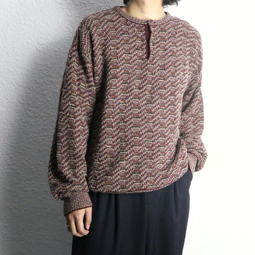 warm tone striped henley neck knit
