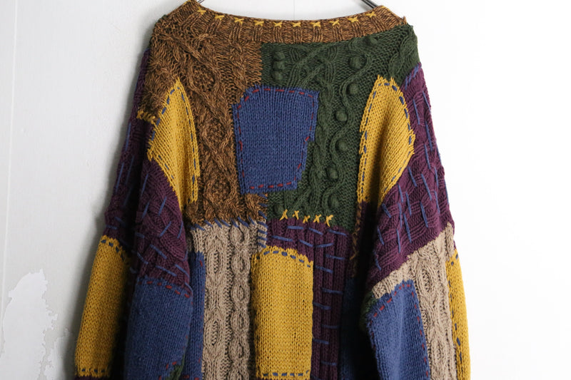 earth color patchwork 3D design knit