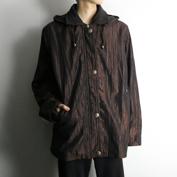 dark brown crinkle design hoodie jacket