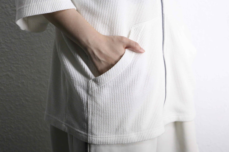 90's "adidas" white waffle S/S zip up hoodie